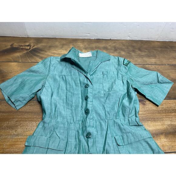 VTG 50s Girl Scout Uniform Dress Green Girls 10/12 Buttons Costume - Picture 5 of 15